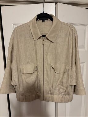 Women’s Zara  Cream Zip-Front Lightweight Jacket size medium linen blend